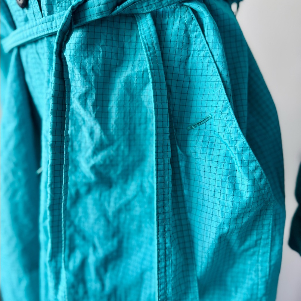 Vintage Teal Long Women's Raincoat - Picture 11 of 12